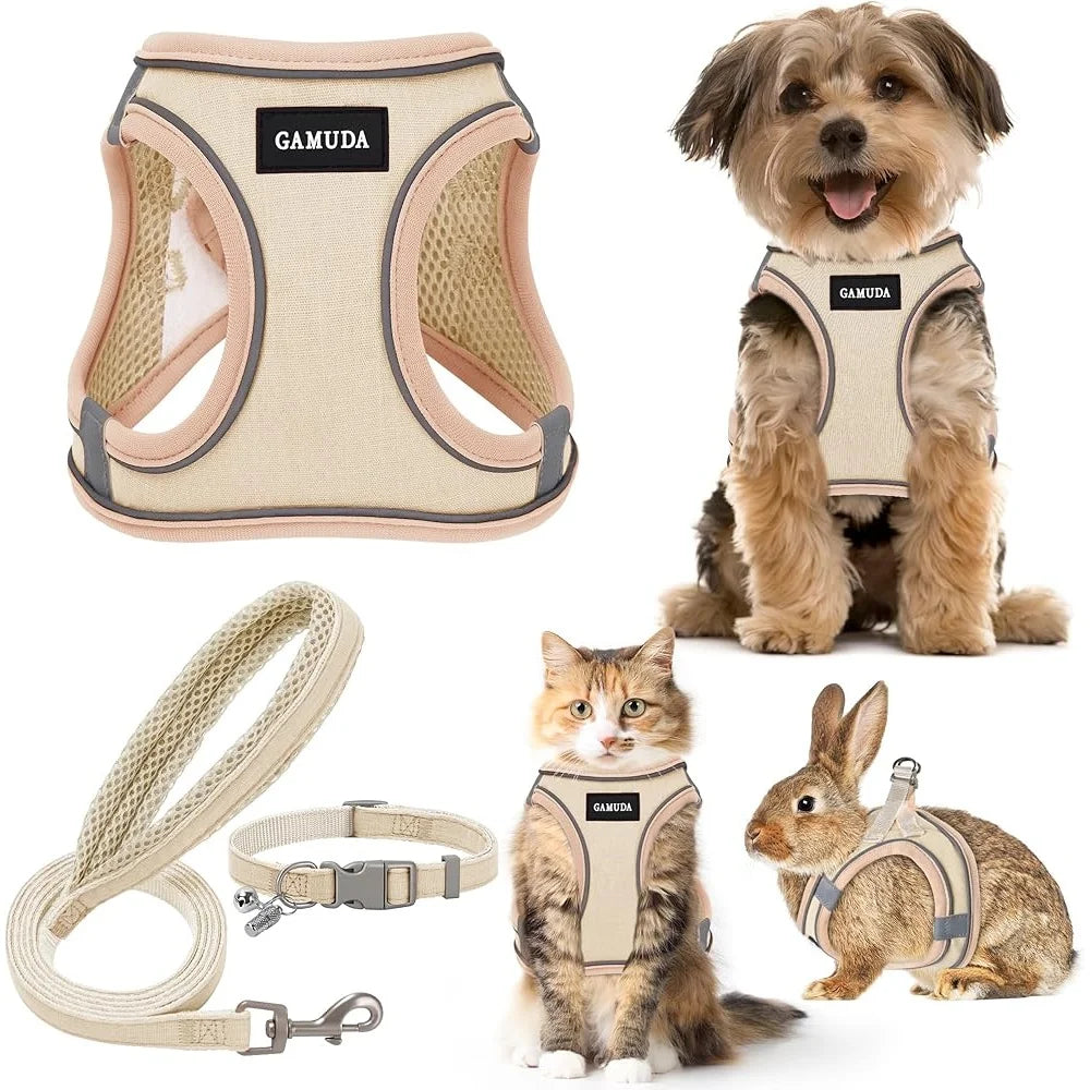 No Pull Step-in Pet Harness Leash Collar Set Reflective Soft Mesh Comfortable Vest Small Dogs Puppies Anti-Lost ID Tag