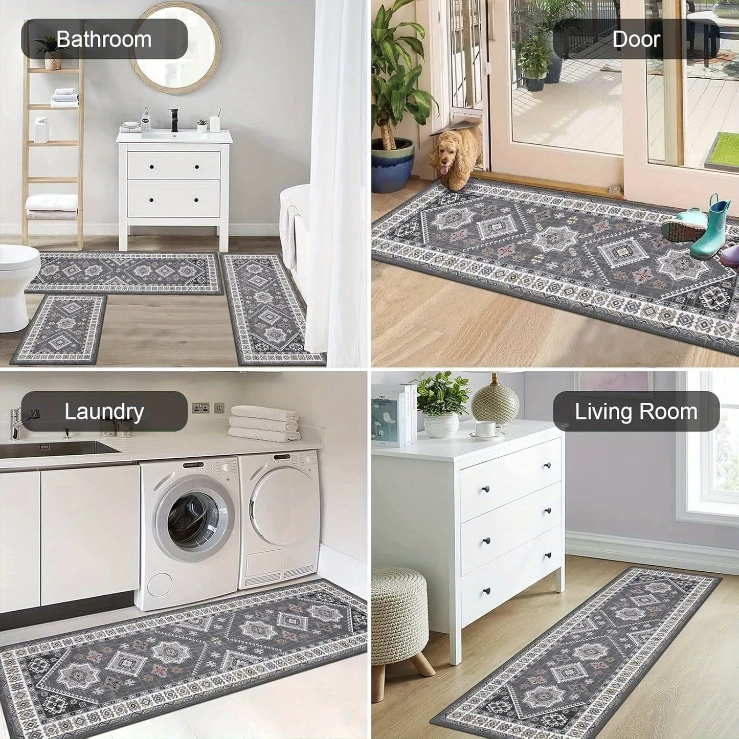 Bohemian style kitchen floor mat with super absorbent washing machine mat