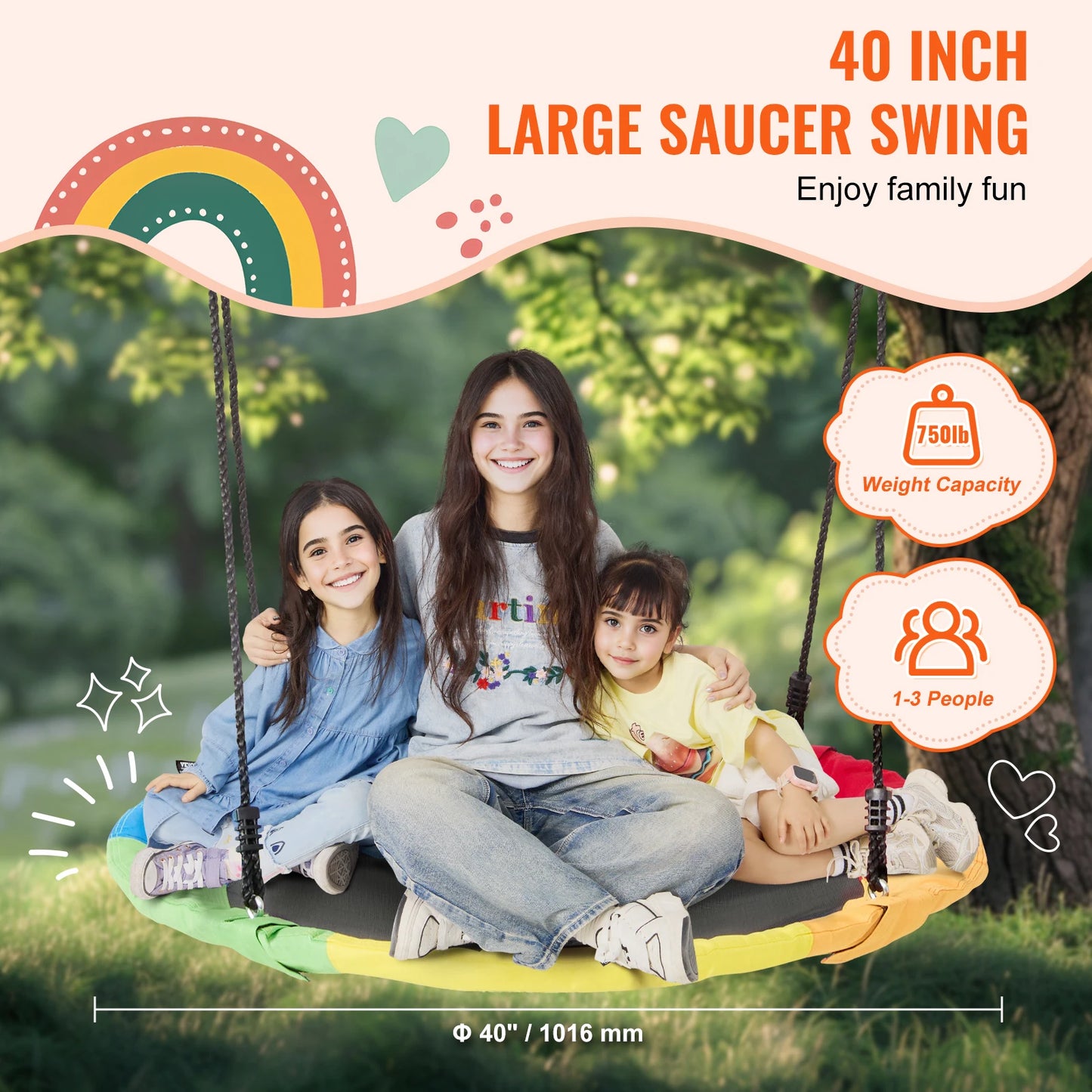 SucceBuy Tree Swing Saucer Swing 750lbs Swing Seat 2 Tree Hanging Straps Adjustable Multi-Strand Ropes Round Swing Kids Outdoor