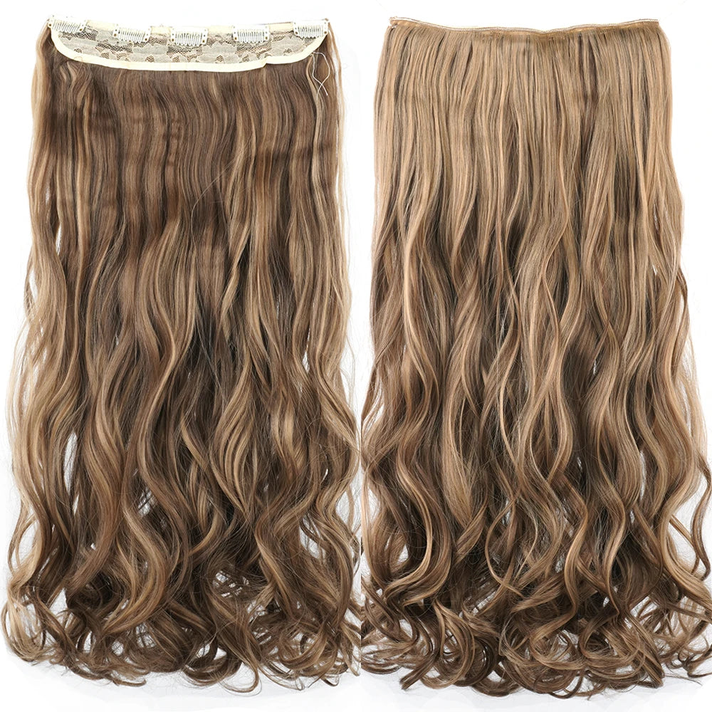 24'' 28'' Synthetic Hair Charms Clip In Hair Extensions Dirty Blonde Fake Brown Curly Hair Pieces for Women