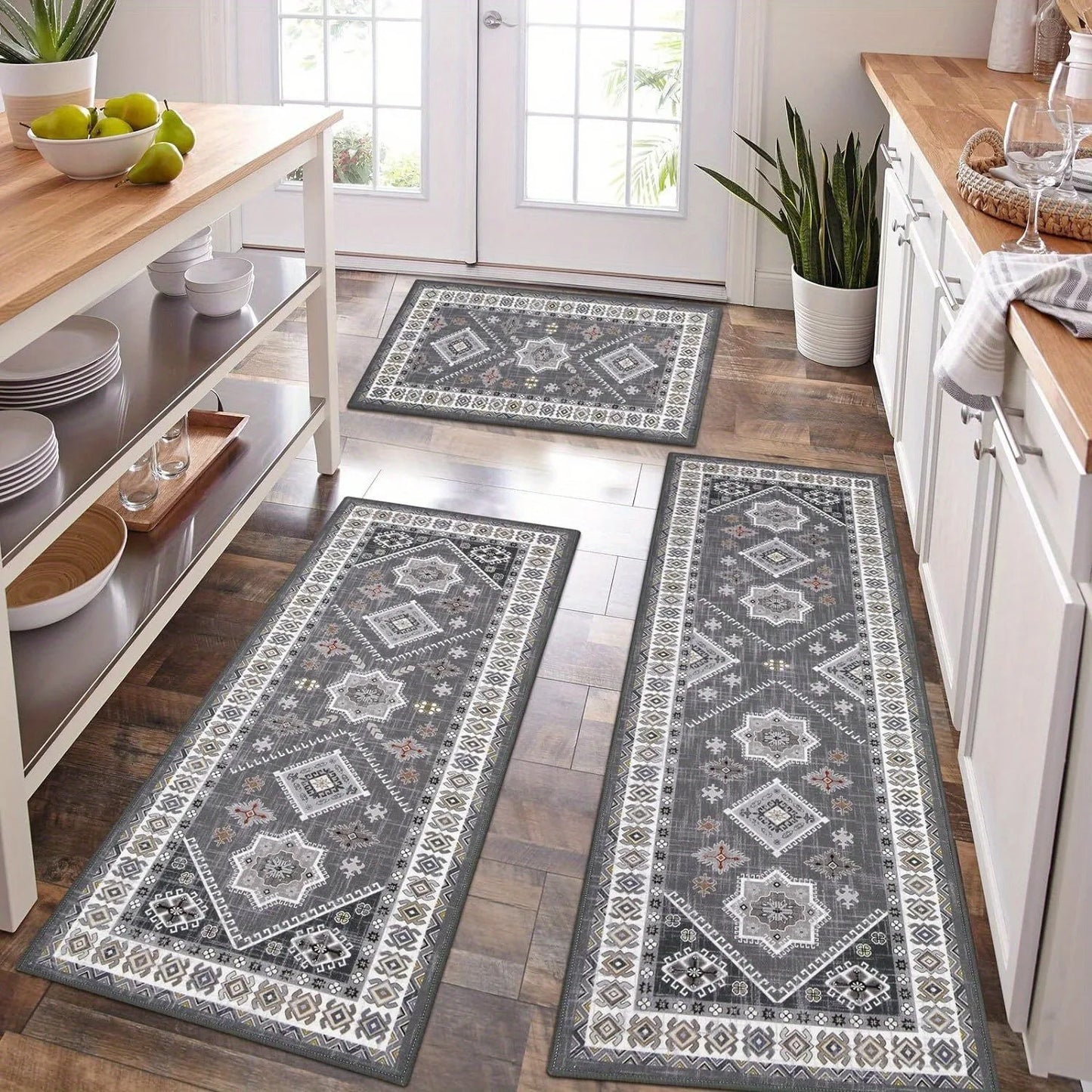 Bohemian style kitchen floor mat with super absorbent washing machine mat