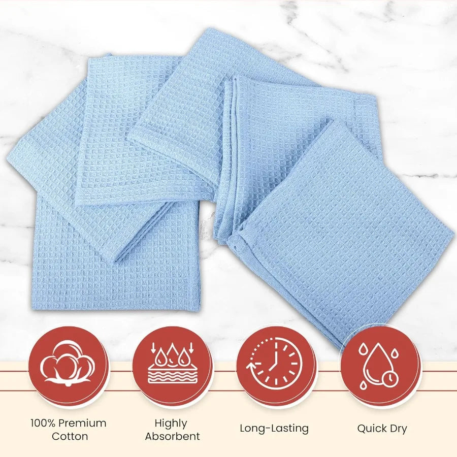 100% Cotton Waffle Dish Cloths Pack of 6 - Dish Rags for Washing Dishes - Reusable and Highly Absorbent Kitchen Towels - Kitche