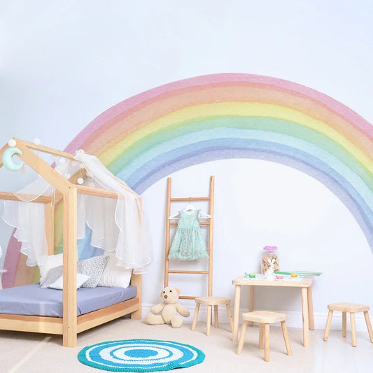 Large Rainbow Pastel Wall stickers Mural Nursery Kids Room Wall Decals Baby Shower Playroom Decorations Baby Boy Girl Gift Tiles