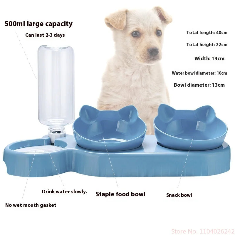 Pet Bowl 3-In-1 Tilt Design Diet Set With Gravity Water Bottle For Drinking Water Protection Neck Protection Preventing Overturn