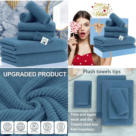 Cotton Bath Towel Set - 6 Piece, Lightweight, Soft, Quick Drying, Thick Towels, 2 Large Bath Towels 30x5, Bathroom Set