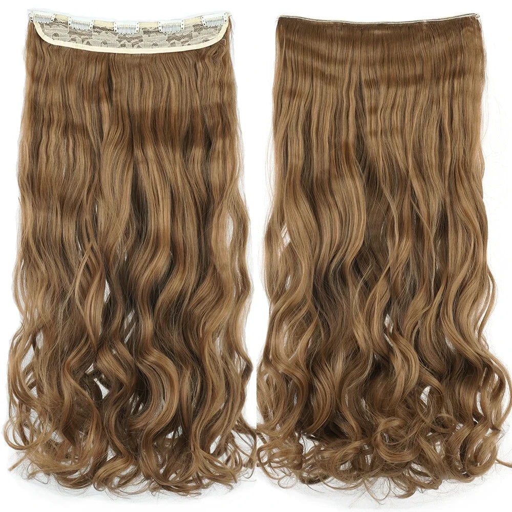 24'' 28'' Synthetic Hair Charms Clip In Hair Extensions Dirty Blonde Fake Brown Curly Hair Pieces for Women