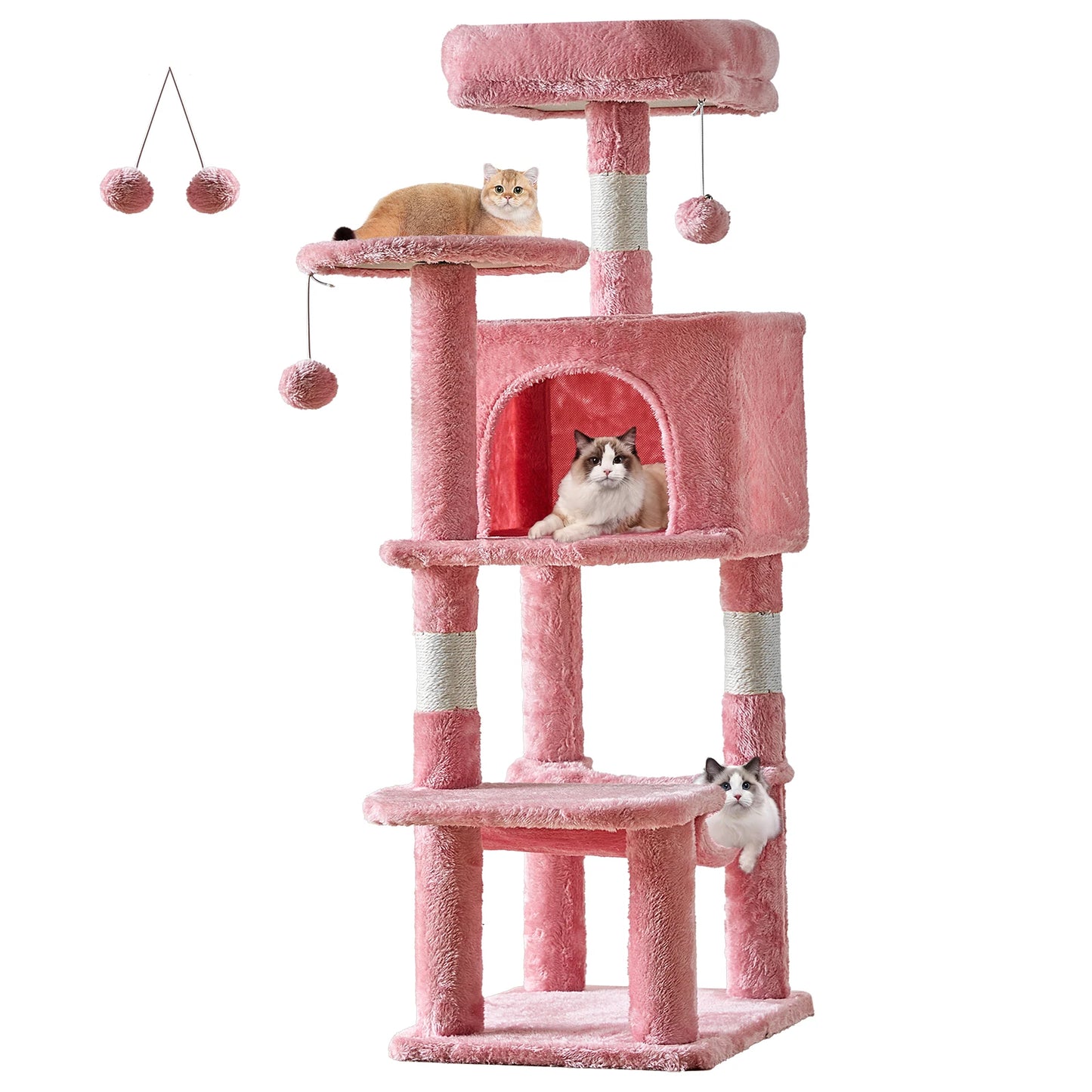 JHK 44In Cat Tree Tall Multi-Cat Climbing Tower for Pet Furniture Natural Sisal Scratching Posts Stable Pet House for Indoor Cat