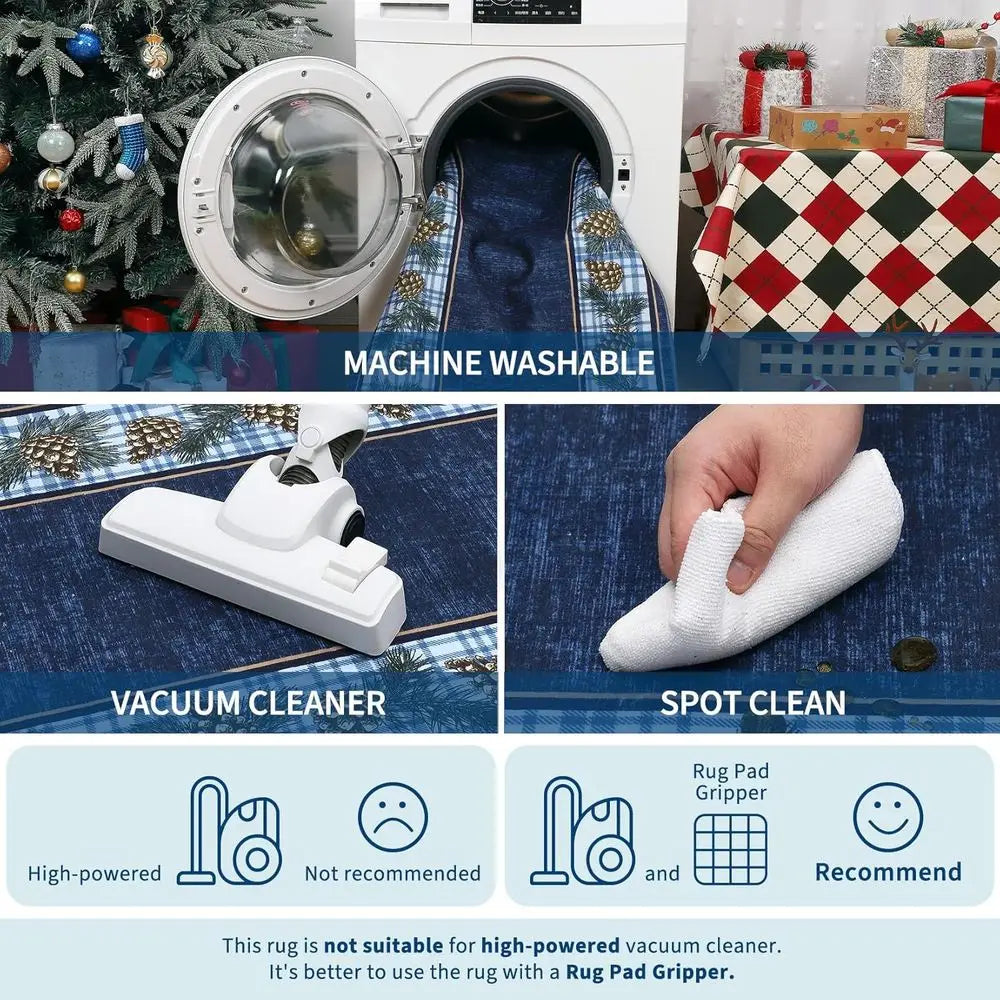 6x9 Christmas Pine Cone Decor Soft Non-Slip Washable Indoor Rug, Low Pile for Laundry Room or Entryway, Holiday Blue