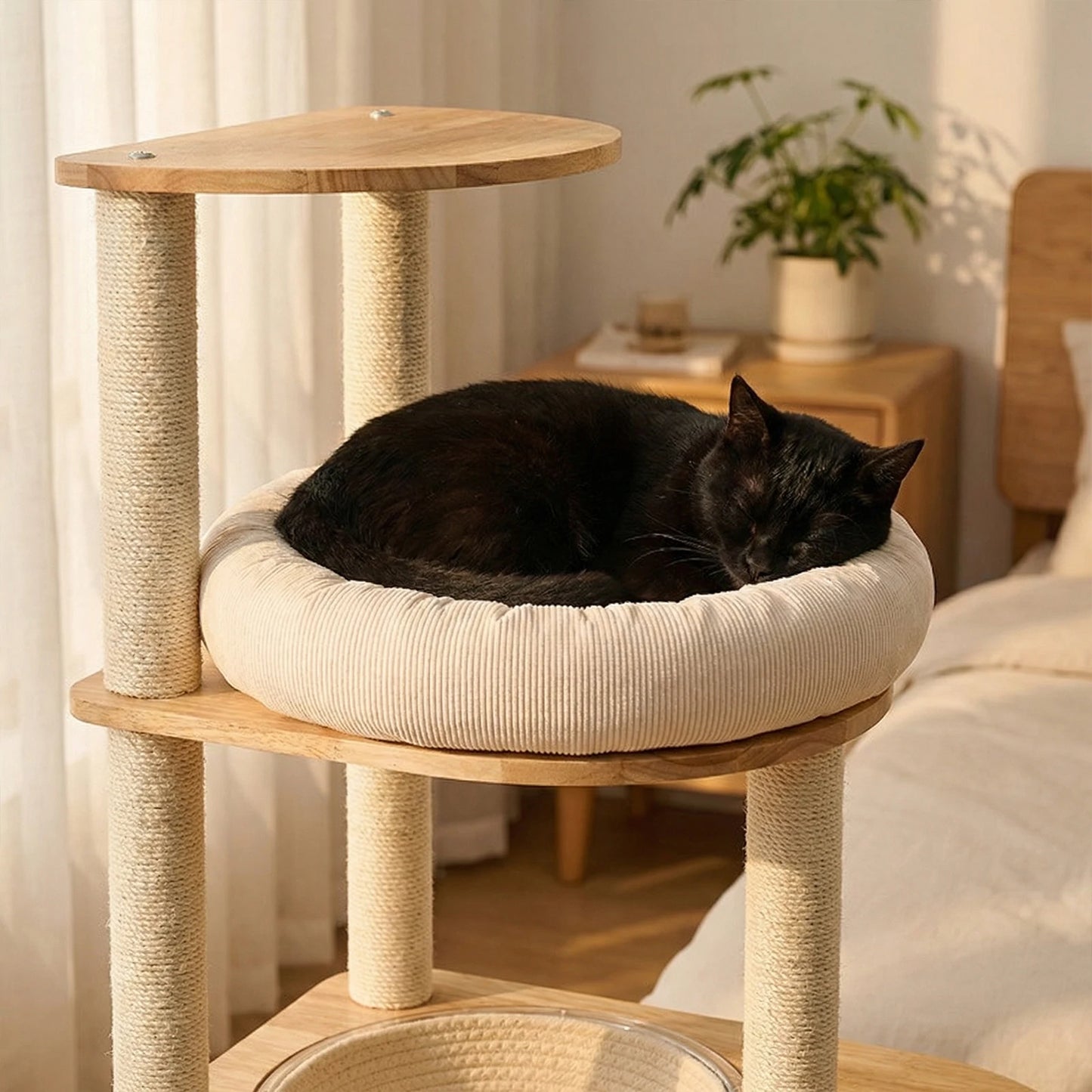 Modern Cat Tree for Indoor Cats Solid Wood Cat Tower Multi-Level Cat Tower for Cat Scratching Ball and Board Washable Easy Clean