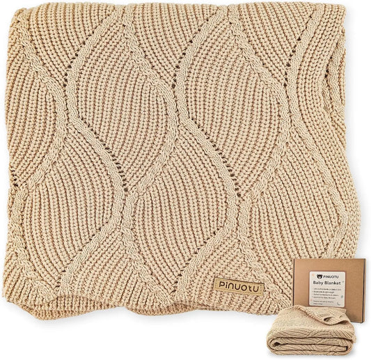 Soft Cotton Knit Baby Blanket 40x31 Inches - Breathable Newborn Blanket for Boys & Girls, Wavy Pattern for Crib or Stroller