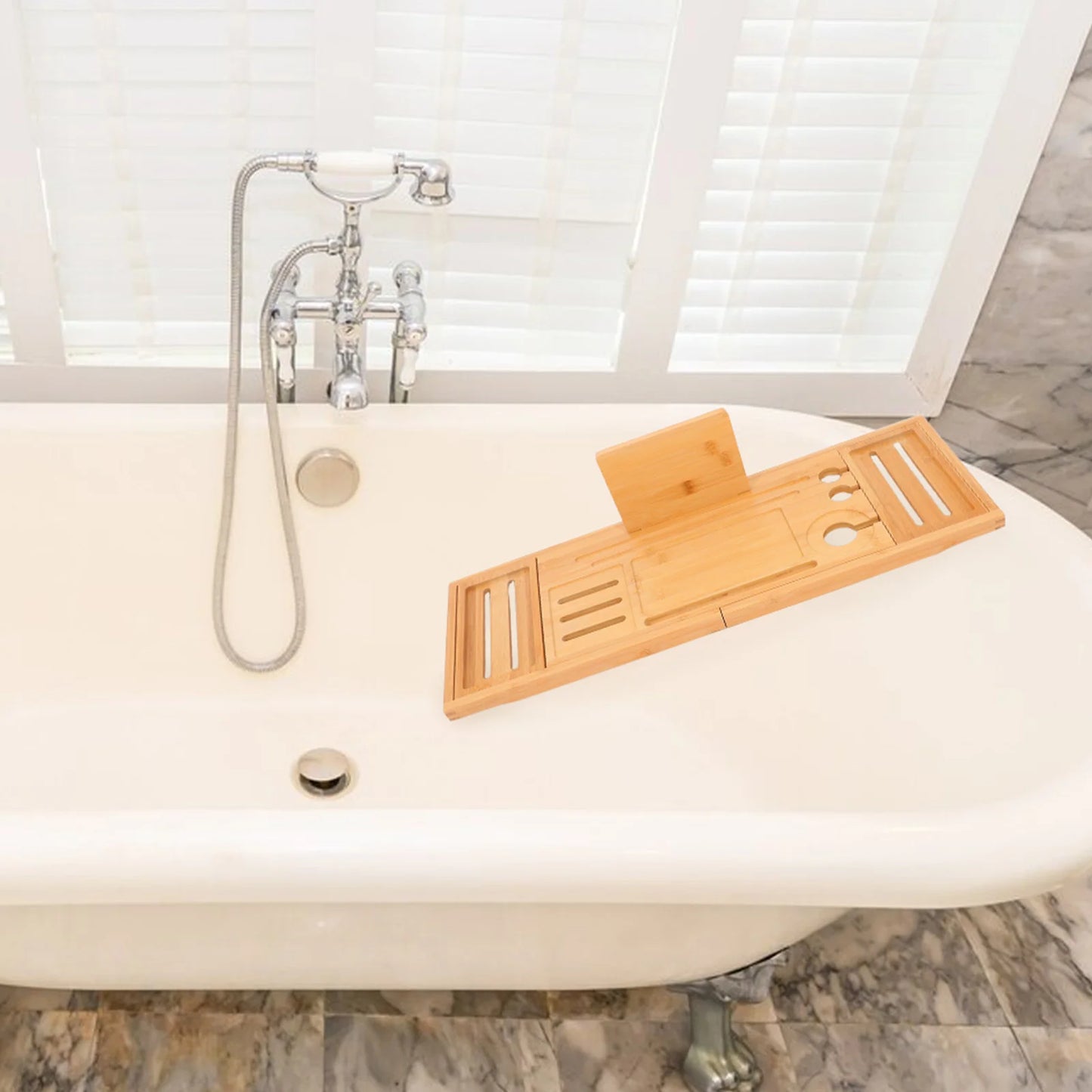 Bathtub Tray Expandable Bamboo Bath Tub Tray Adjustable Nonslip Bath Table Organizer Bathroom Storage Shelf Bathtub Shelf