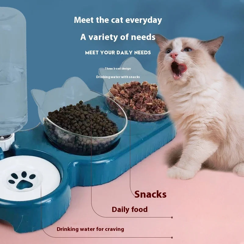 Pet Bowl 3-In-1 Tilt Design Diet Set With Gravity Water Bottle For Drinking Water Protection Neck Protection Preventing Overturn