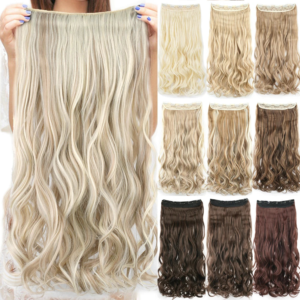 24'' 28'' Synthetic Hair Charms Clip In Hair Extensions Dirty Blonde Fake Brown Curly Hair Pieces for Women