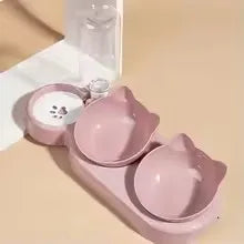 Pet Bowl 3-In-1 Tilt Design Diet Set With Gravity Water Bottle For Drinking Water Protection Neck Protection Preventing Overturn