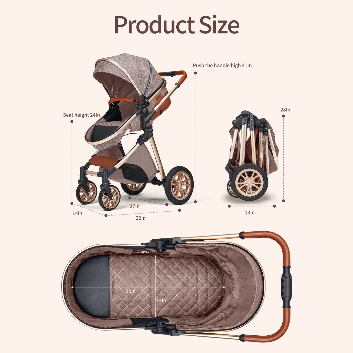 BCHILDHOOD Vista 3-in-1 Luxury Pram: High-View Reversible Pushchair for Kids from Birth to 3 Years