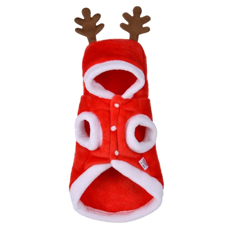 Hooded Christmas Jumpsuit for Dogs Pet Elk Christmas Cat Dog Clothes Pet Warm Dog Cat Jacket Coat Autumn Winter Puppy Clothing