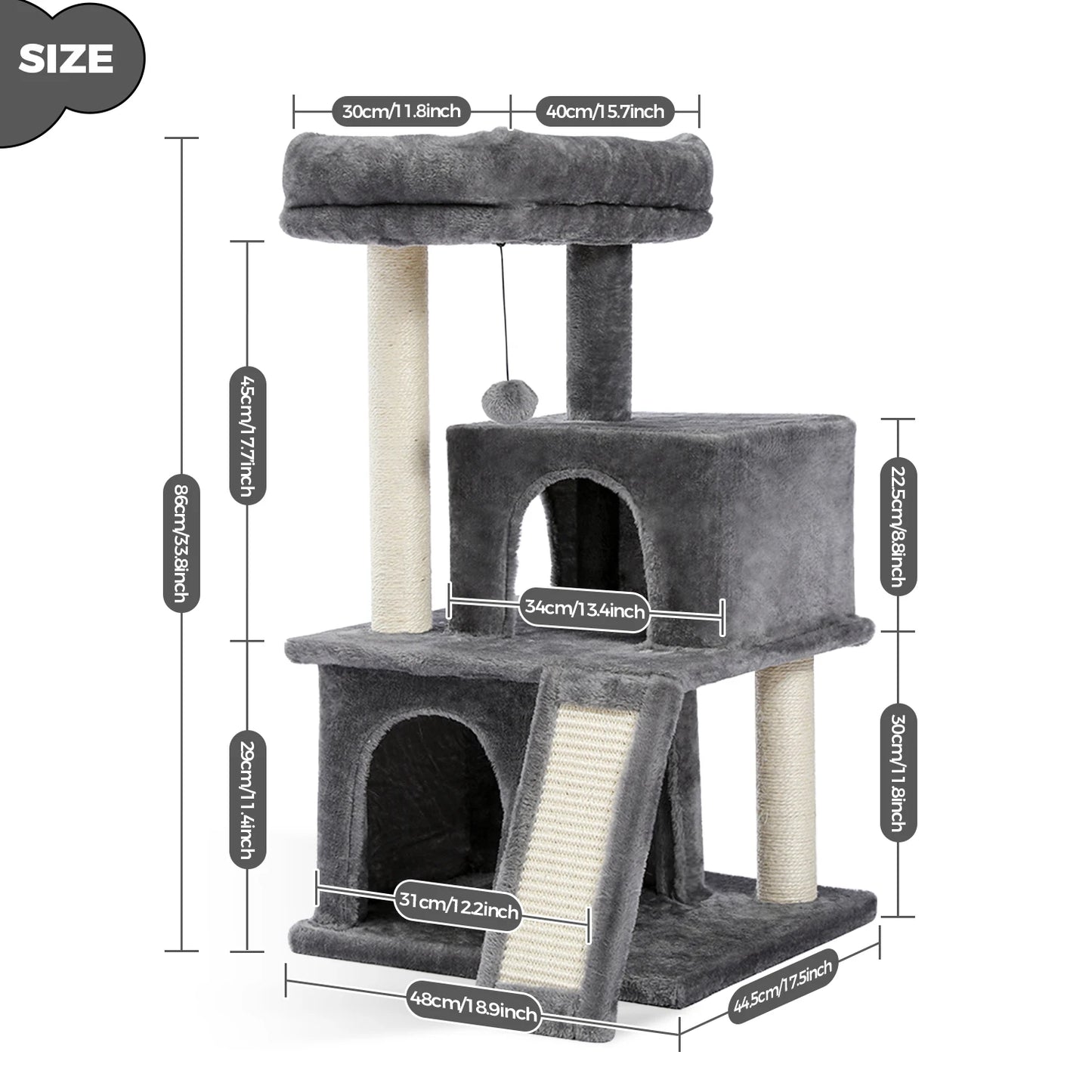 Cat Tree with Natural Sisal Scratching Post,Comfortable Condo,Spacious Top Perch,Cat Accessories,Toy,Cat Tower for Indoor Cats