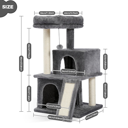 Cat Tree with Natural Sisal Scratching Post,Comfortable Condo,Spacious Top Perch,Cat Accessories,Toy,Cat Tower for Indoor Cats
