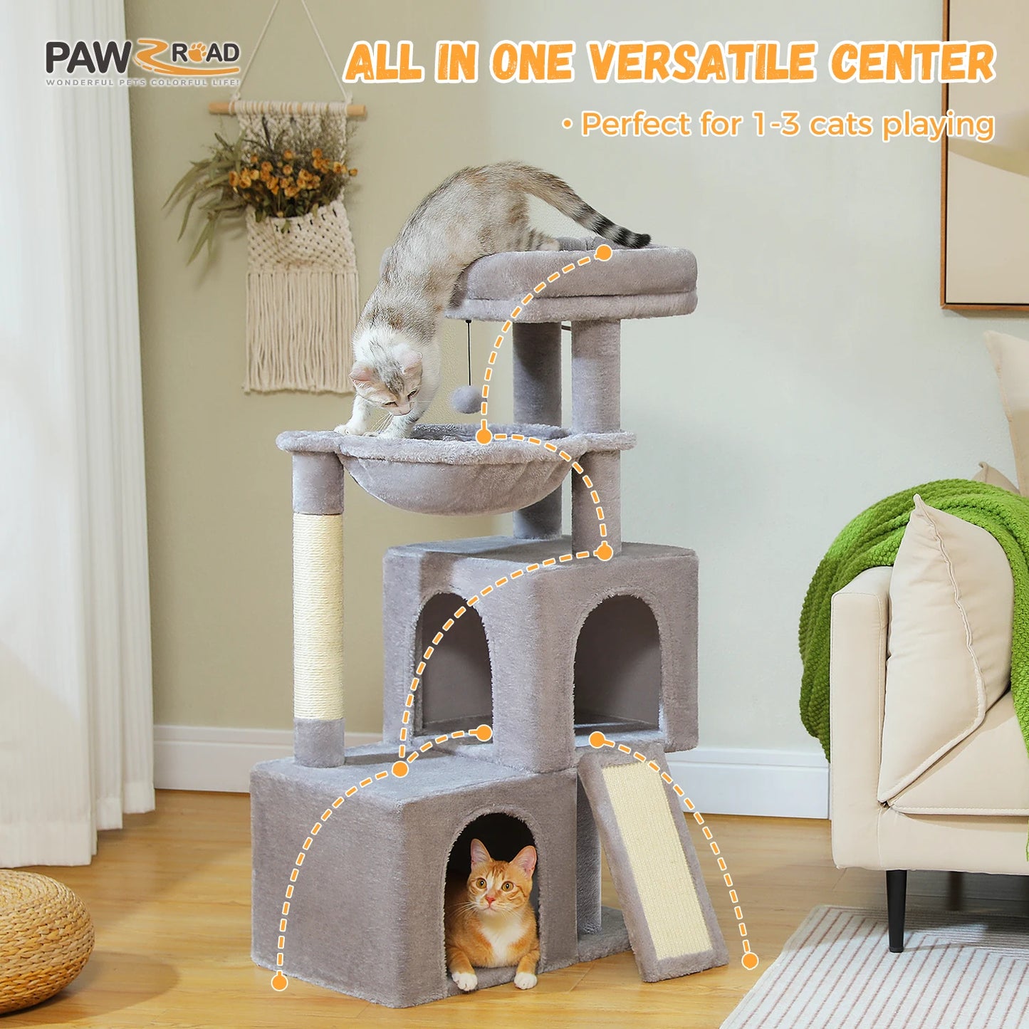 Cat Tree with Natural Sisal Scratching Post,Comfortable Condo,Spacious Top Perch,Cat Accessories,Toy,Cat Tower for Indoor Cats