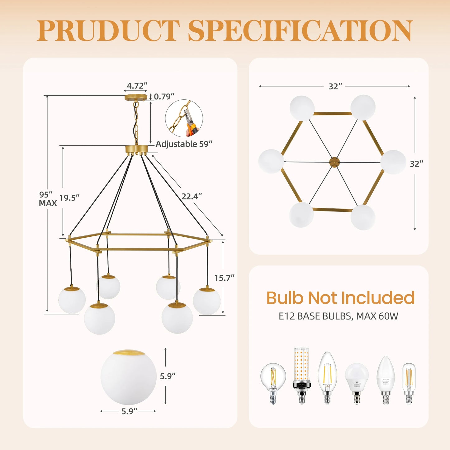 Nordic Modern LED Pendant Gold Light White Glass Ball 6 Heads Hanging Lamp for Kitchen Living Dining Room Suspension Luminaire