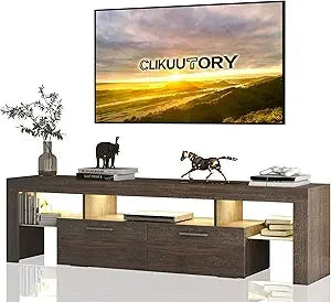 Modern LED 63 inch Long TV Stand with Large Storage Drawer for 50 55 60 65 70 75 Inch TVs, Black Wood TV Console with High Glos