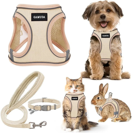 No Pull Step-in Pet Harness Leash Collar Set Reflective Soft Mesh Comfortable Vest Small Dogs Puppies Anti-Lost ID Tag