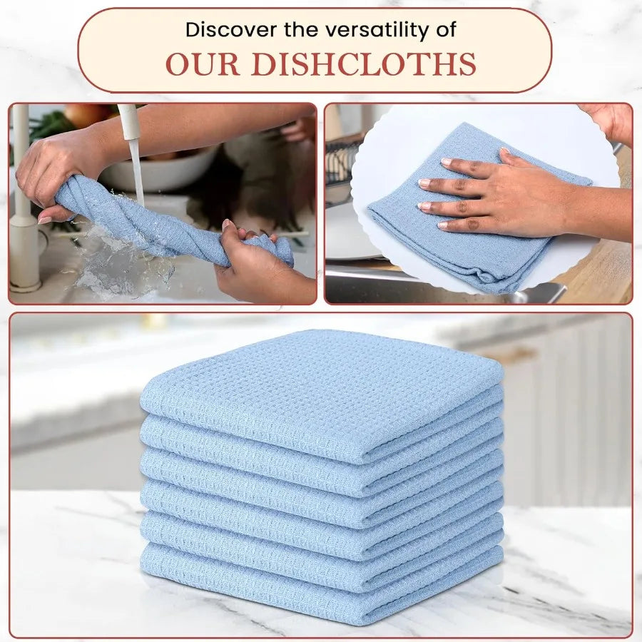 100% Cotton Waffle Dish Cloths Pack of 6 - Dish Rags for Washing Dishes - Reusable and Highly Absorbent Kitchen Towels - Kitche