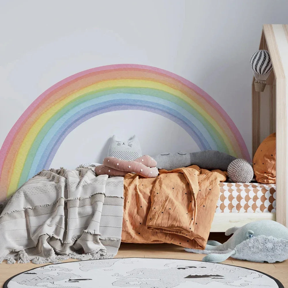 Large Rainbow Pastel Wall stickers Mural Nursery Kids Room Wall Decals Baby Shower Playroom Decorations Baby Boy Girl Gift Tiles