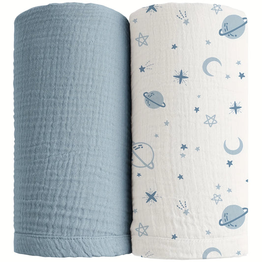 2-Pack Baby Swaddle Blankets, 47x47 Inch Large Breathable Muslin Receiving Swaddles, Universal Design for Newborn Boys and Girls