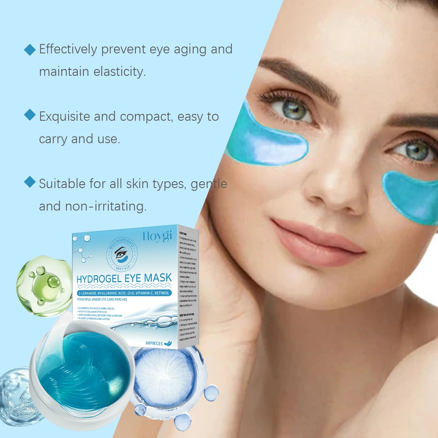 60Pairs Retinol Moisturizing Eye Mask  Anti-Wrinkle Treatment  Reduce Eye Lines Firming & Brightening Under Eye Care.