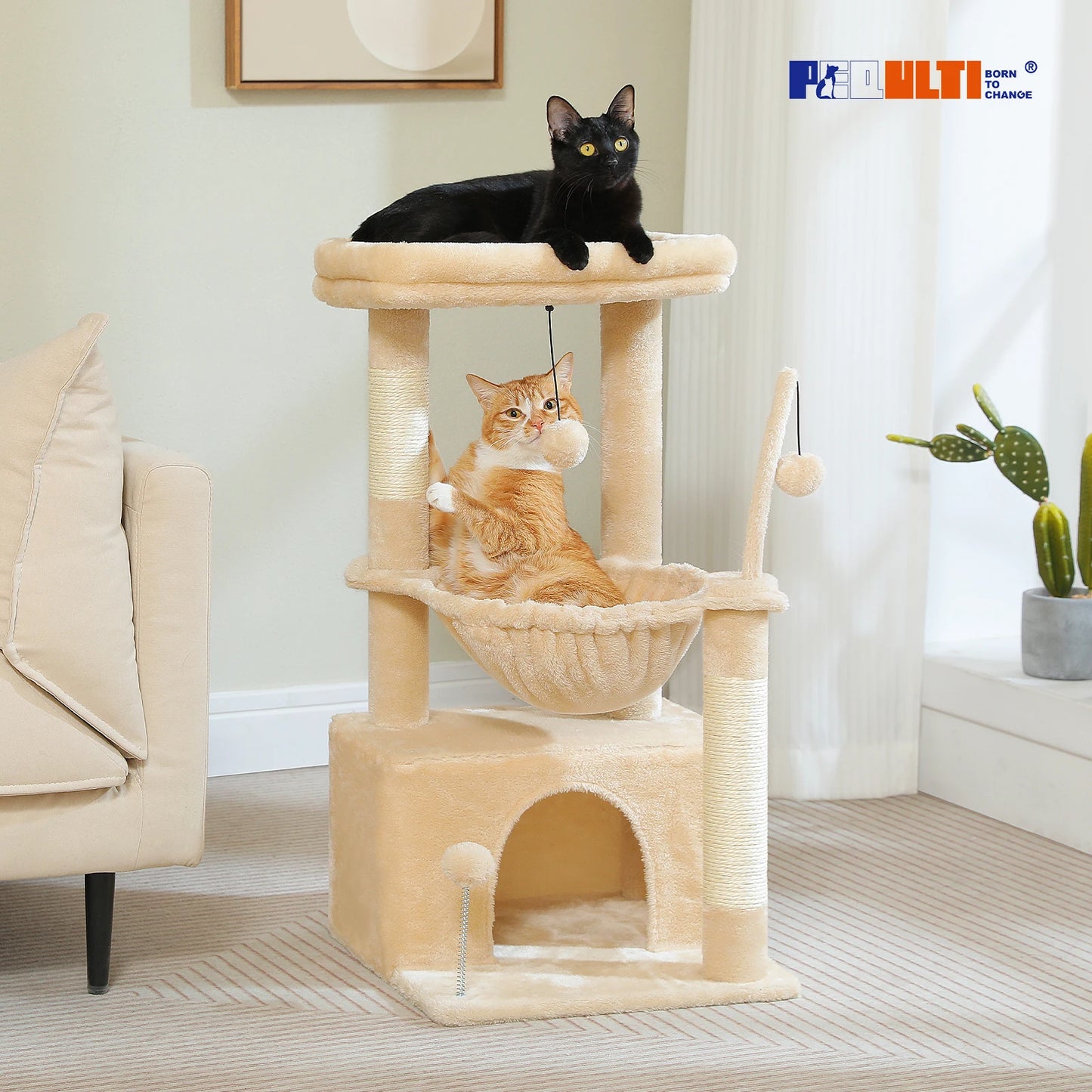 Cat Tree with Natural Sisal Scratching Post,Comfortable Condo,Spacious Top Perch,Cat Accessories,Toy,Cat Tower for Indoor Cats