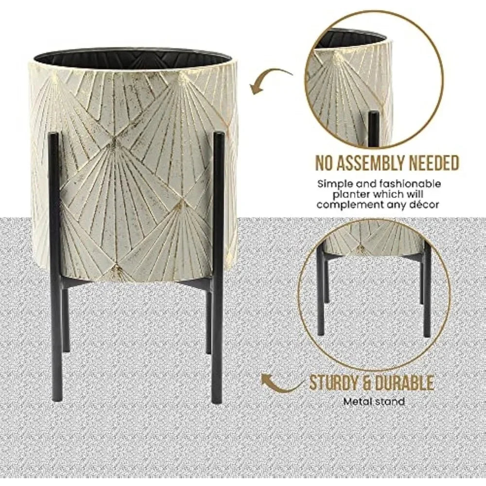 Planters for Indoor Plants, Set of 3 Floor Plants Pots with Stands, Modern Decorative Metal Flower Pots,