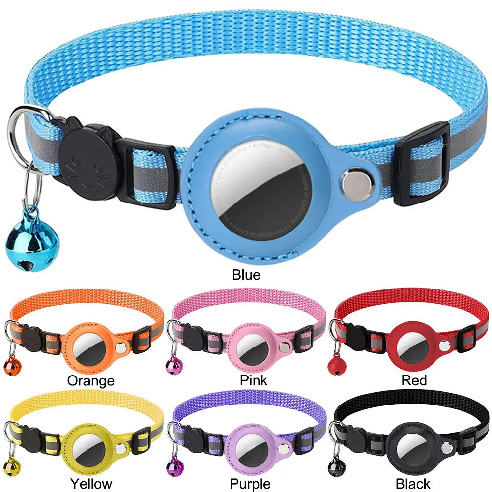 For Apple AirTag Pet Collar Reflective Kitten Collar Safety Buckle GPS Tracker Holder Adjustable for Cat Kitten