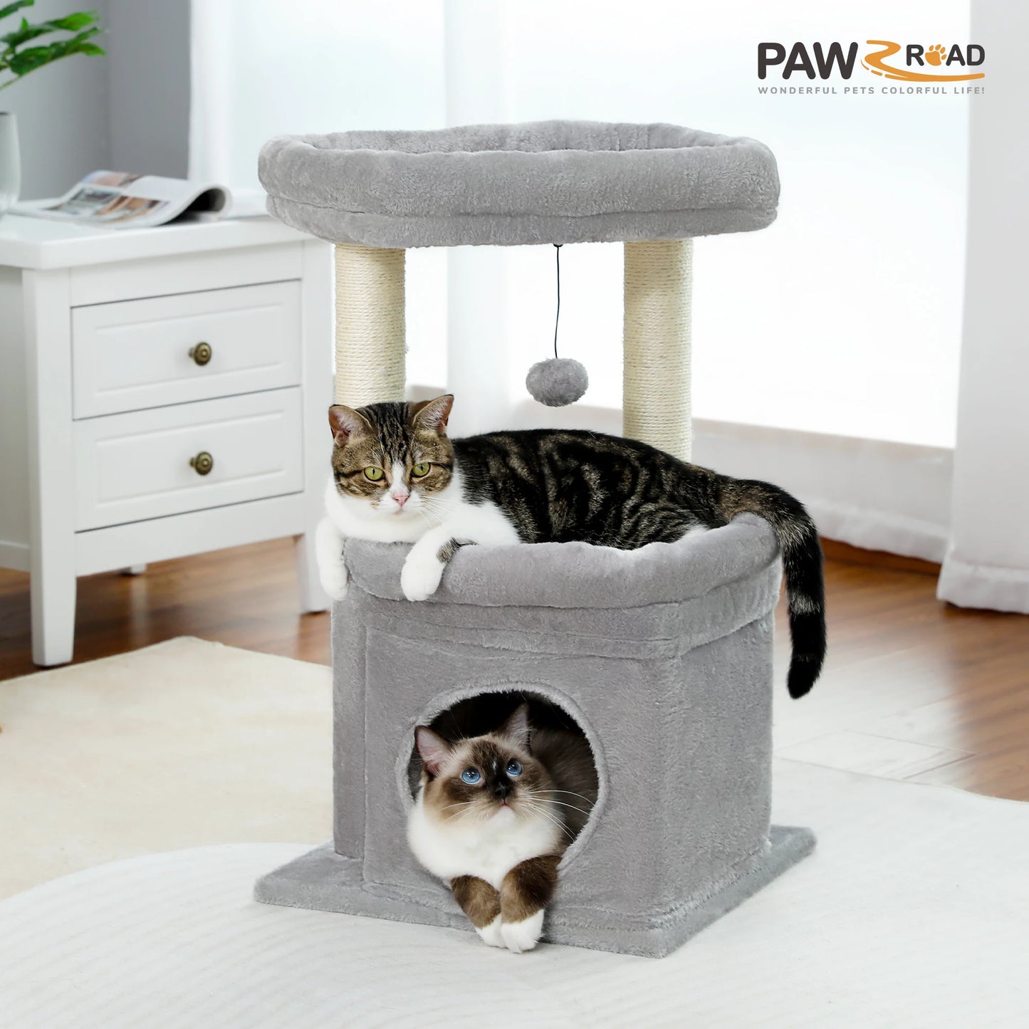 Cat Tree with Natural Sisal Scratching Post,Comfortable Condo,Spacious Top Perch,Cat Accessories,Toy,Cat Tower for Indoor Cats