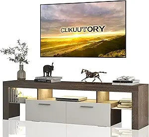 Modern LED 63 inch Long TV Stand with Large Storage Drawer for 50 55 60 65 70 75 Inch TVs, Black Wood TV Console with High Glos
