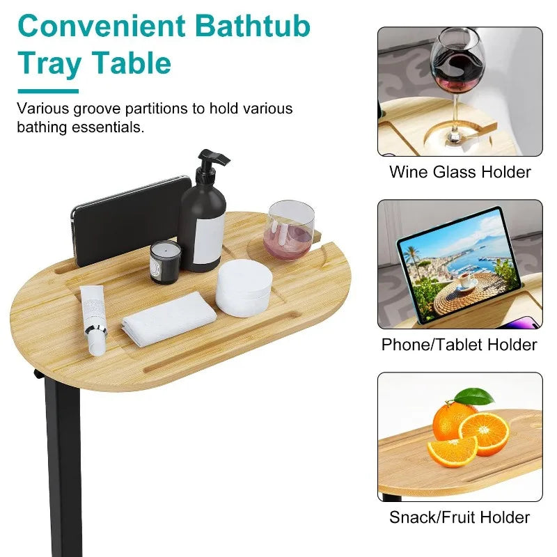 Adjustable Bamboo Bathtub Tray Table - Freestanding Spa Caddy for Bathroom Organization & Luxury Bath Experience