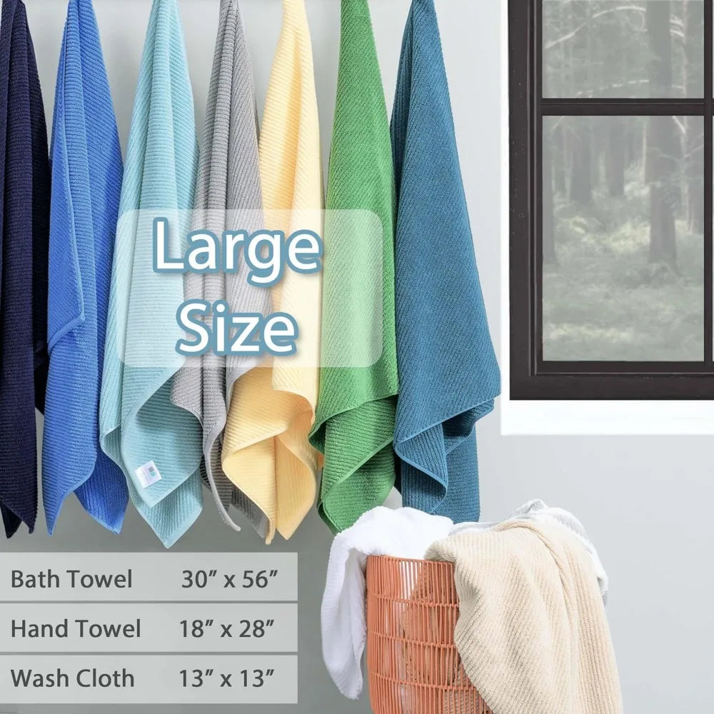 Cotton Bath Towel Set - 6 Piece, Lightweight, Soft, Quick Drying, Thick Towels, 2 Large Bath Towels 30x5, Bathroom Set