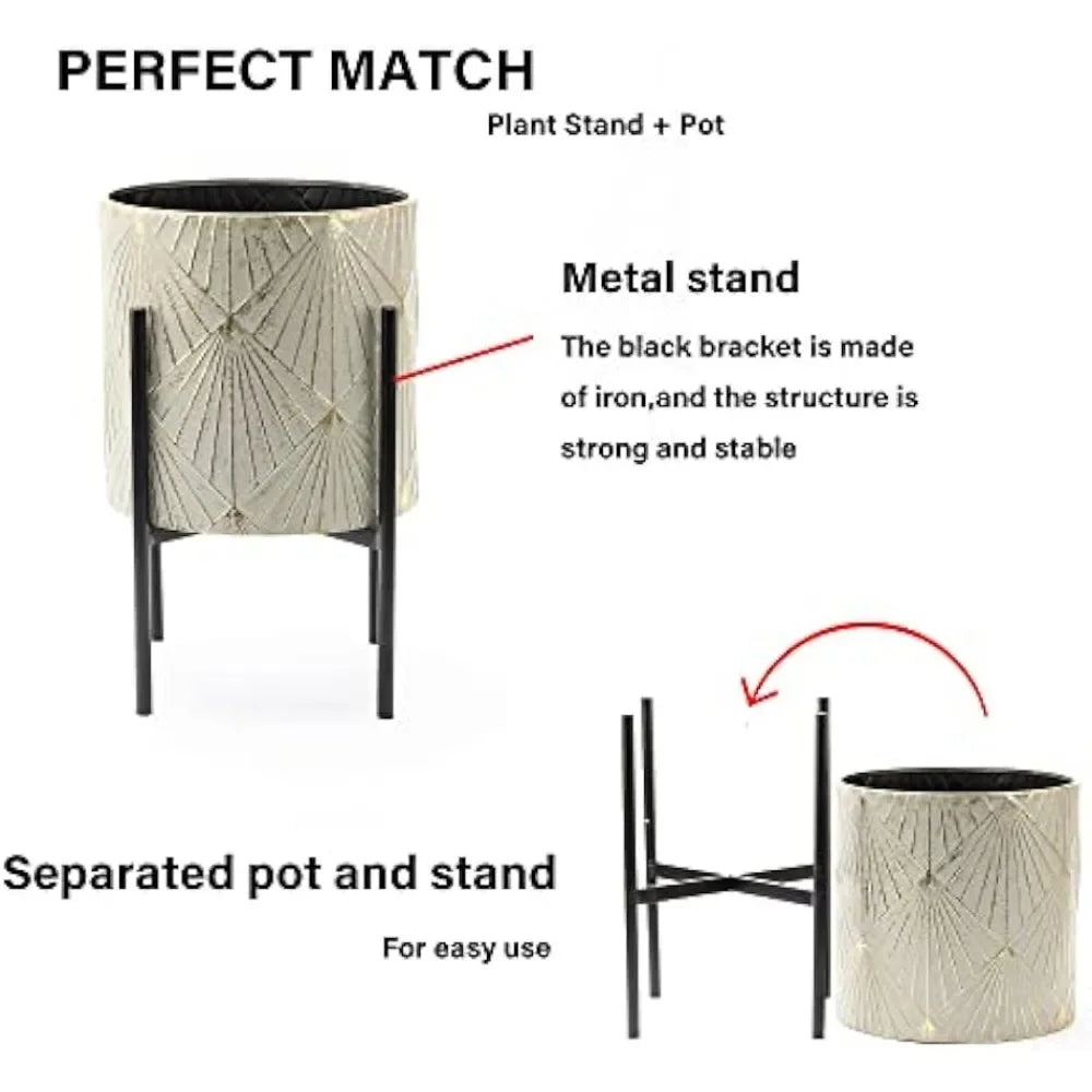 Planters for Indoor Plants, Set of 3 Floor Plants Pots with Stands, Modern Decorative Metal Flower Pots,