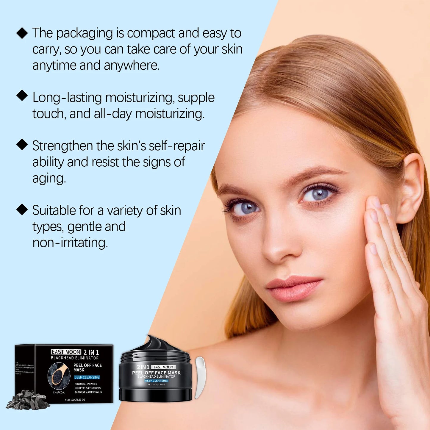 East Moon Bamboo Charcoal Mud Mas Gentle Exfoliating Blackhead Care Hydrating Revitalizing Facial Mask Non-Drying All Skin Types