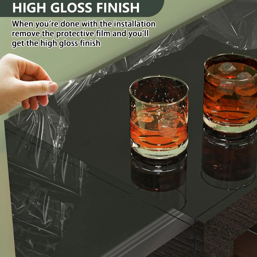 Modern LED 63 inch Long TV Stand with Large Storage Drawer for 50 55 60 65 70 75 Inch TVs, Black Wood TV Console with High Glos