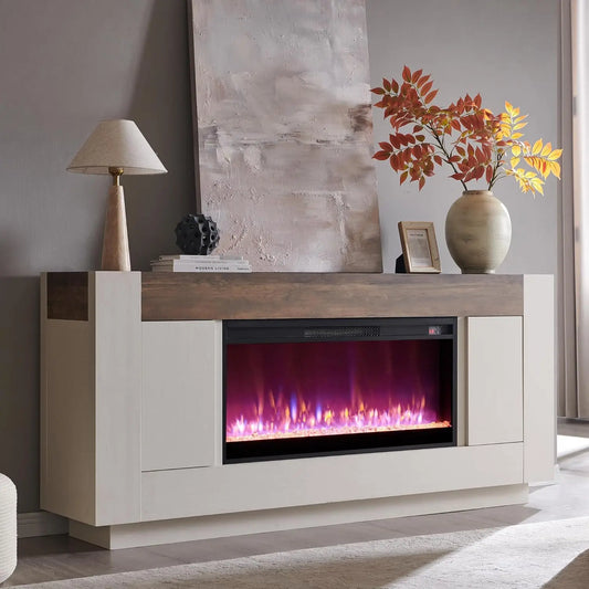 70" Fireplace TV Stand 36" Electric Fireplace Entertainment Center Media Console Side Cabinets Living Room White, Customized