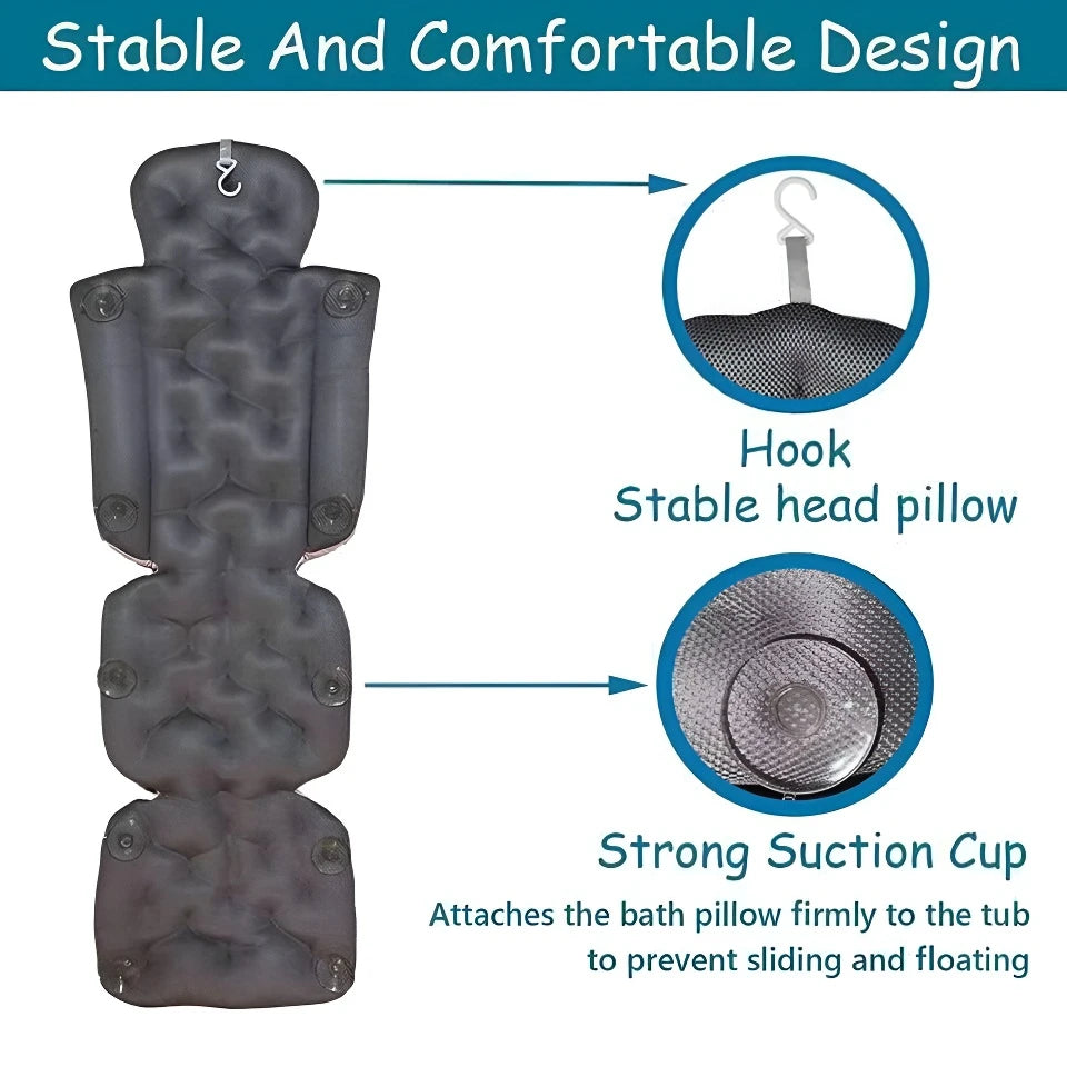 Full Body Bath Pillow for Bathtub Shower Tub Non-slip Suction Cups 3D Air Mesh Quick Drying Ergonomic Headrest Cushion
