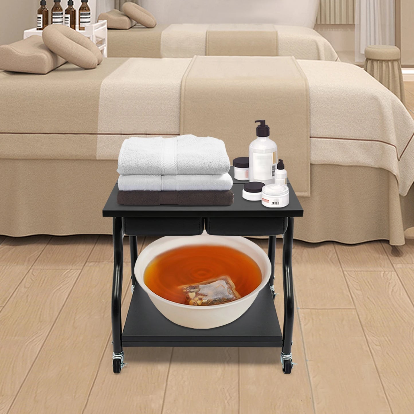 Bymaocar Portable Foot Bath Spa Cart Beauty Salon Nail Trolley Footrest Stand Funiture Massage Table