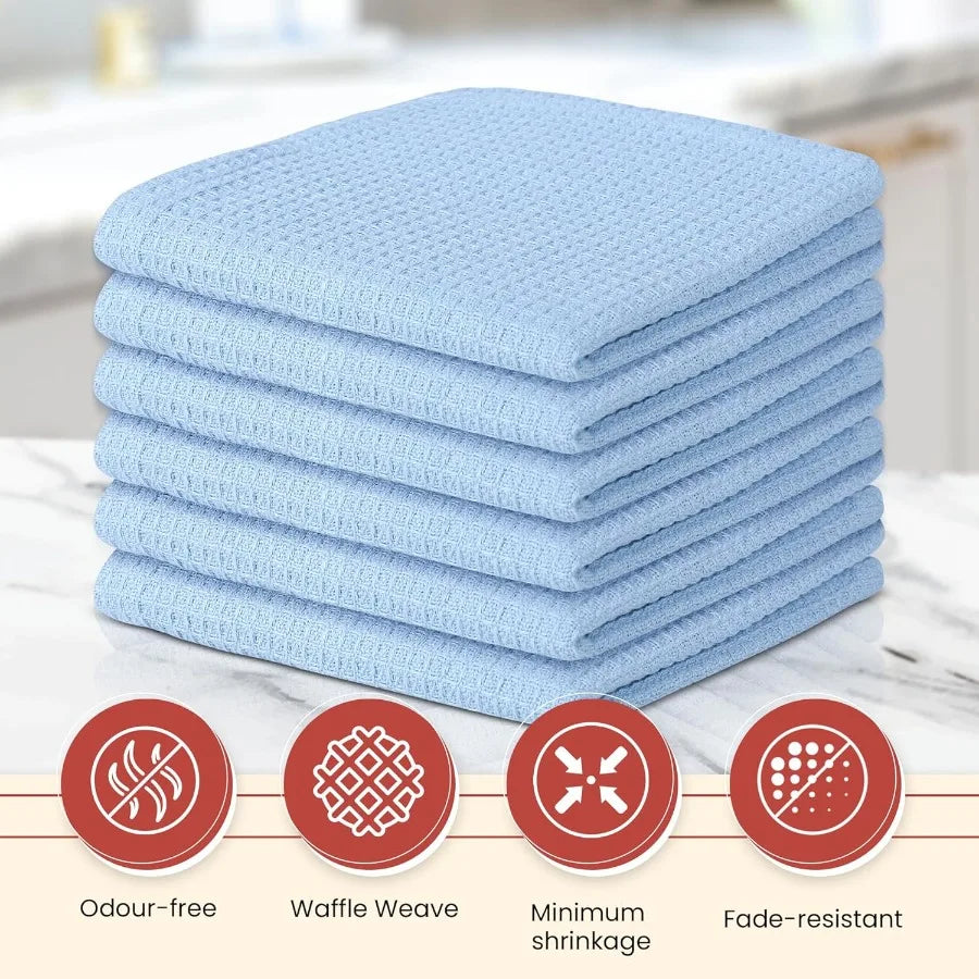 100% Cotton Waffle Dish Cloths Pack of 6 - Dish Rags for Washing Dishes - Reusable and Highly Absorbent Kitchen Towels - Kitche