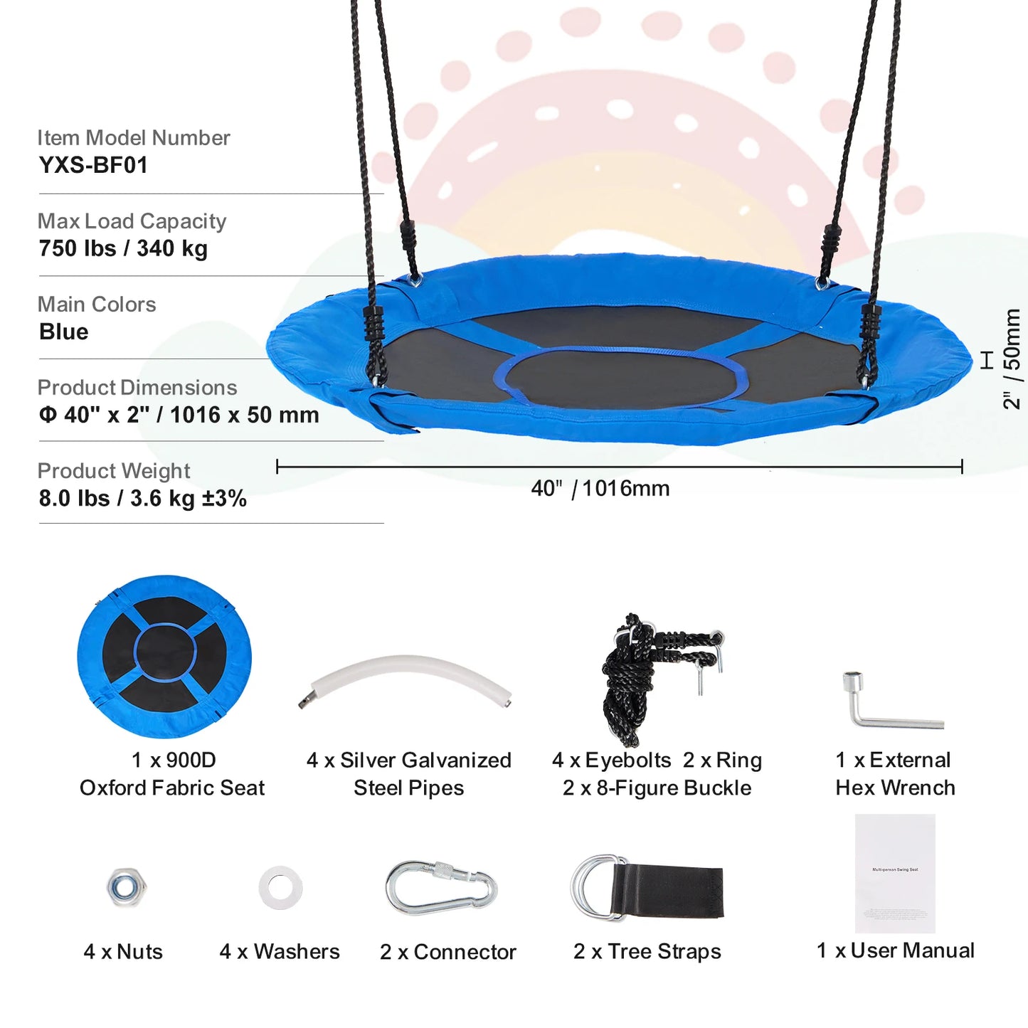 SucceBuy Tree Swing Saucer Swing 750lbs Swing Seat 2 Tree Hanging Straps Adjustable Multi-Strand Ropes Round Swing Kids Outdoor
