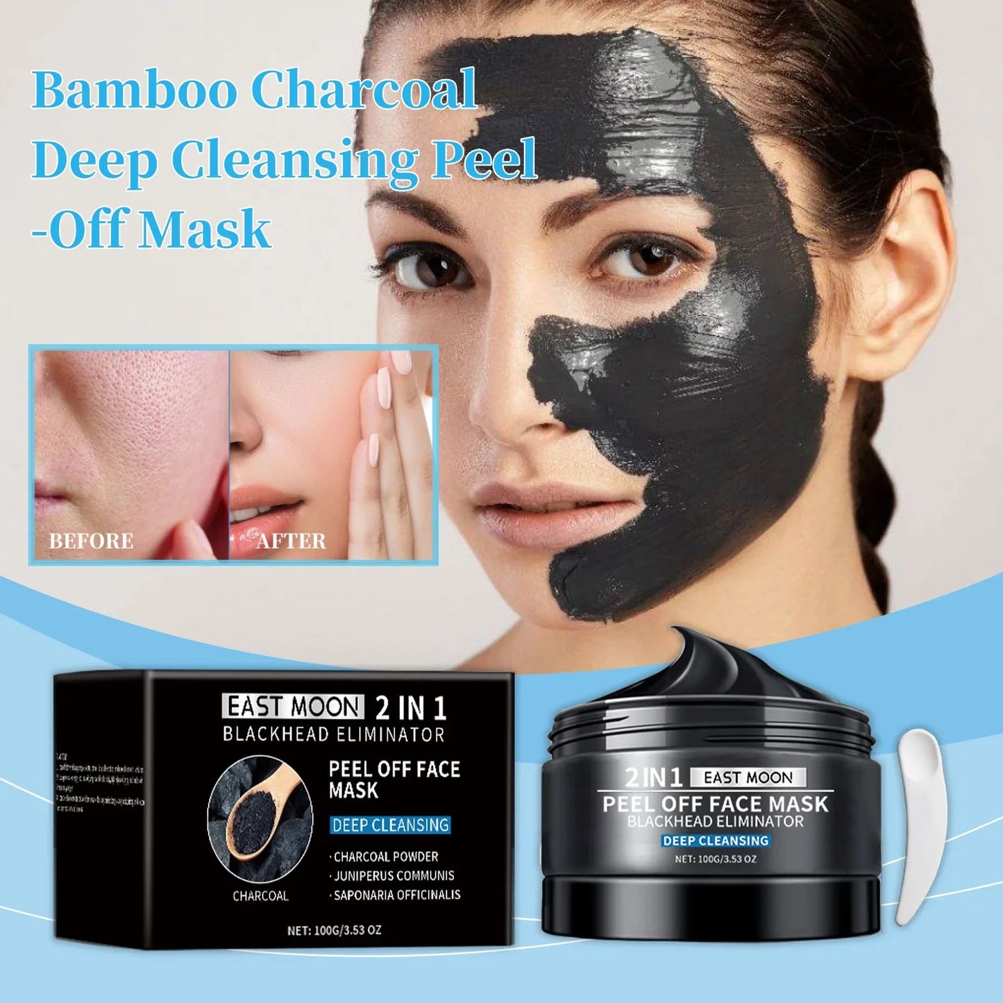 East Moon Bamboo Charcoal Mud Mas Gentle Exfoliating Blackhead Care Hydrating Revitalizing Facial Mask Non-Drying All Skin Types