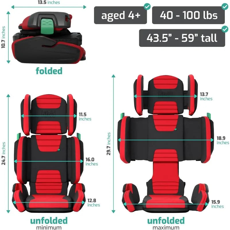 Hifold Adjustable Kids High Back Booster Car Seat with Strap – Racing Red