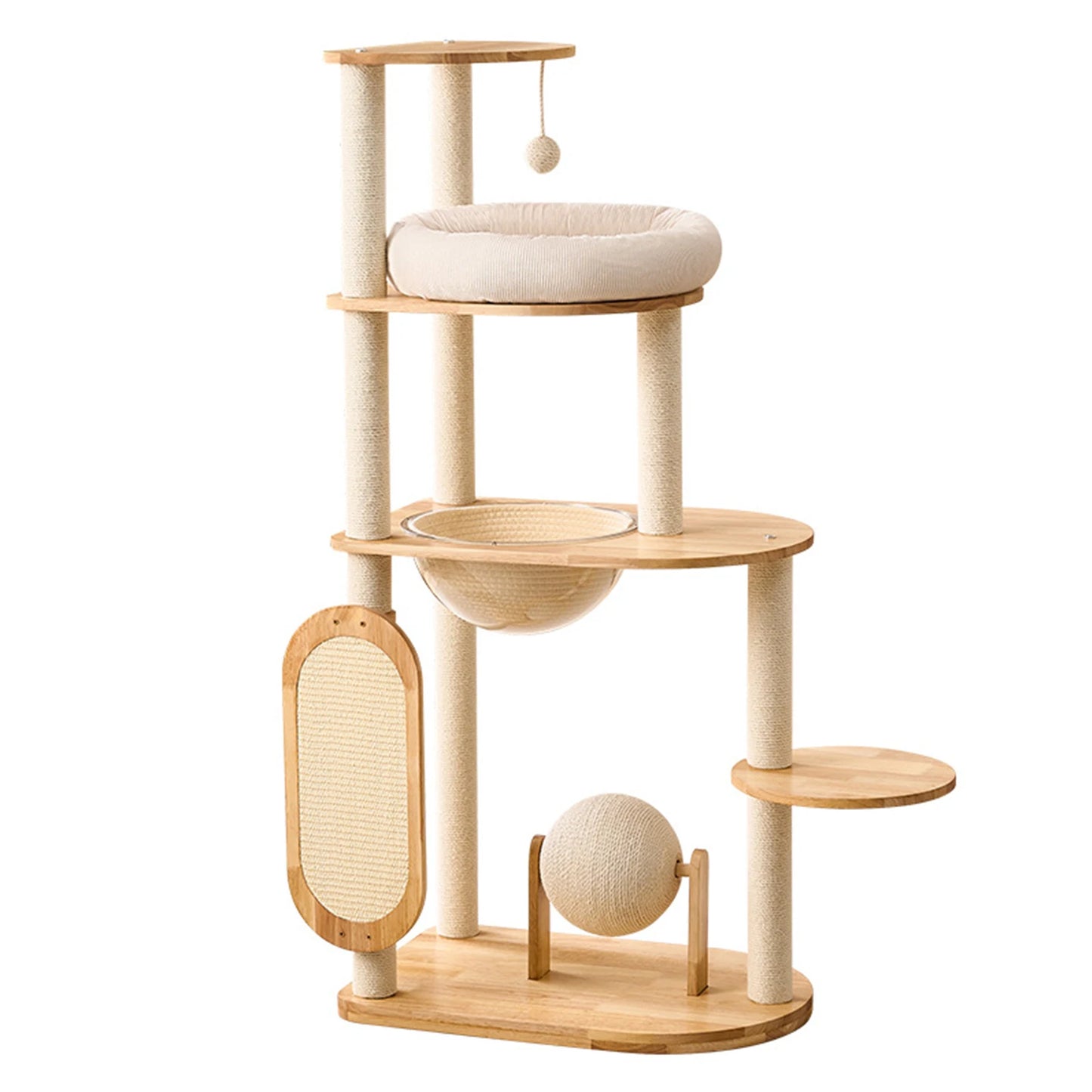 Modern Cat Tree for Indoor Cats Solid Wood Cat Tower Multi-Level Cat Tower for Cat Scratching Ball and Board Washable Easy Clean