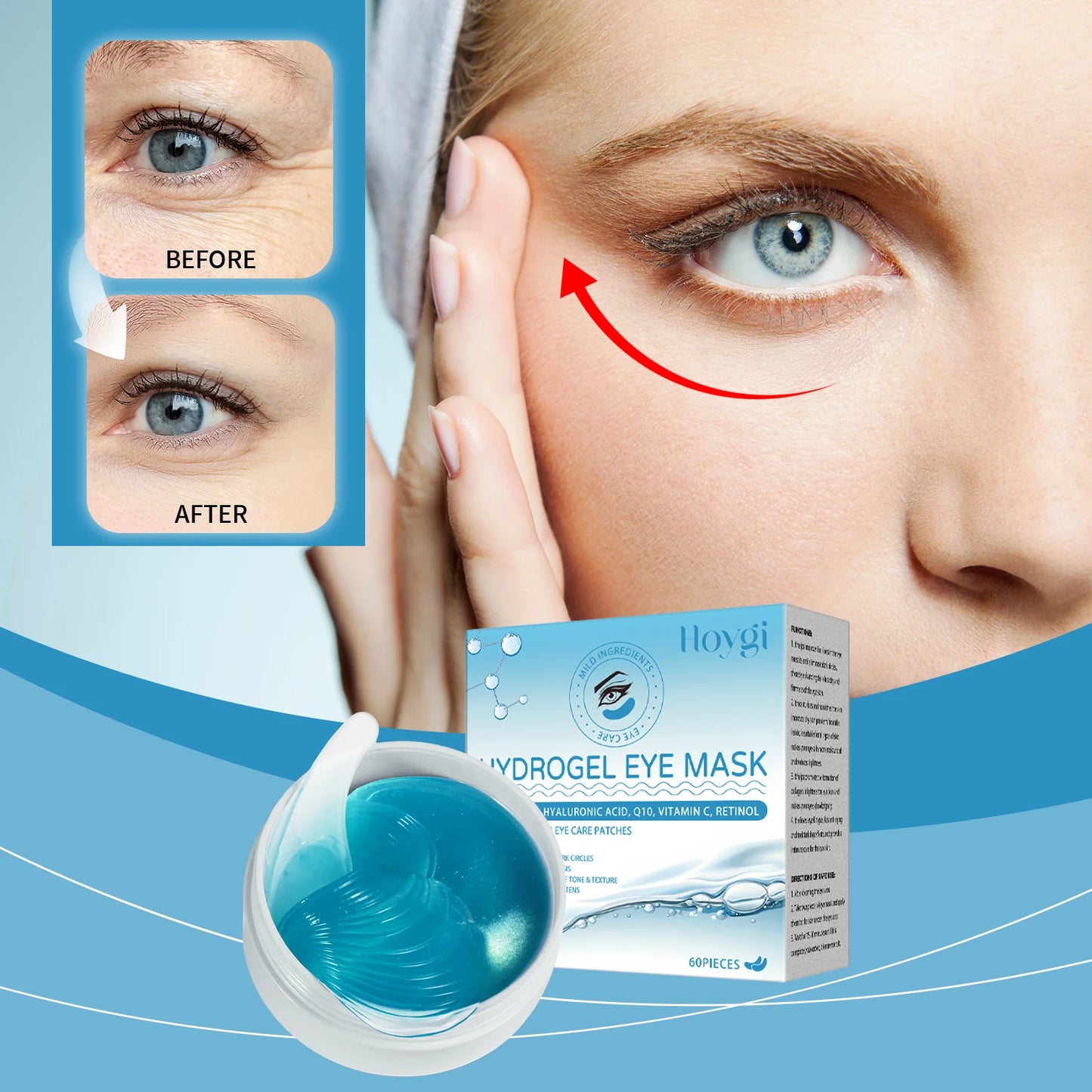 60Pairs Retinol Moisturizing Eye Mask  Anti-Wrinkle Treatment  Reduce Eye Lines Firming & Brightening Under Eye Care.