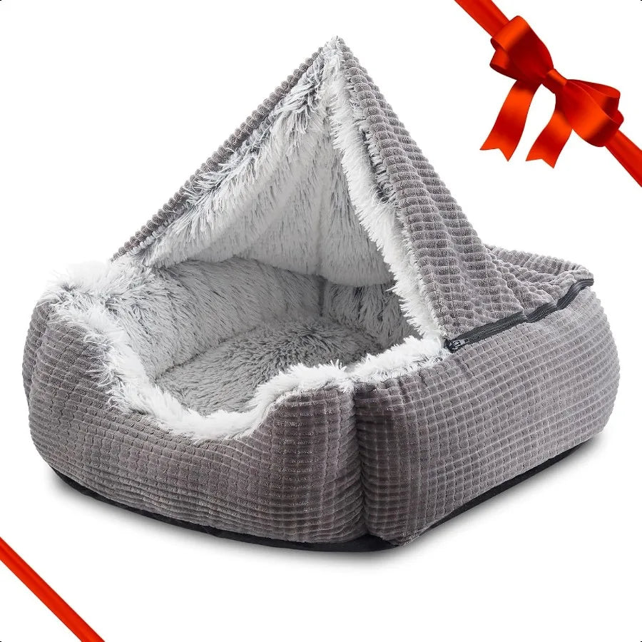 Dog Beds for Small Dogs Rec Cave Hooded Blanket Puppy Bed Luxury Orthopedic Cat Beds for Indoor Cats Warmth and hine Washable 2